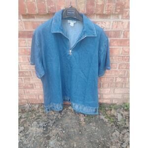 Vintage Erica Brooke Denim Shirt Women’s 26 Blue 100% Cotton Short Sleeve Tunic